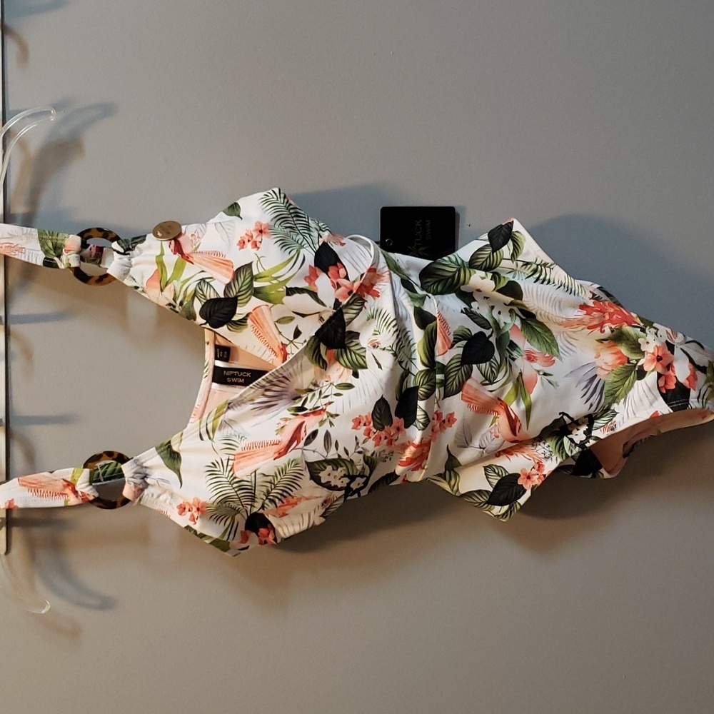 NipTuck NWT Birds and Floral Pattern Swimsuit with Tortoiseshell Ring Detail